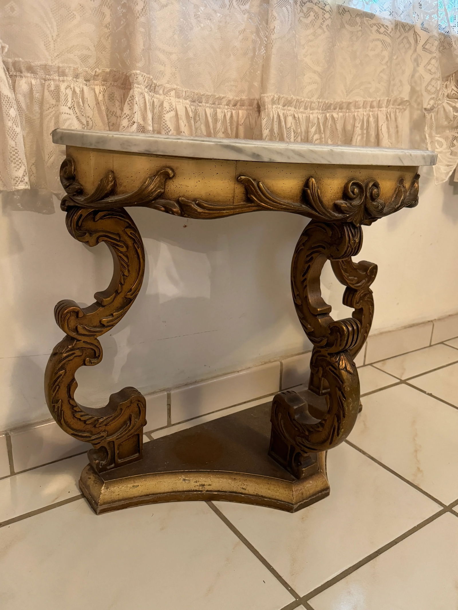 Antique Marble Top Demilune Accent Table - 2
