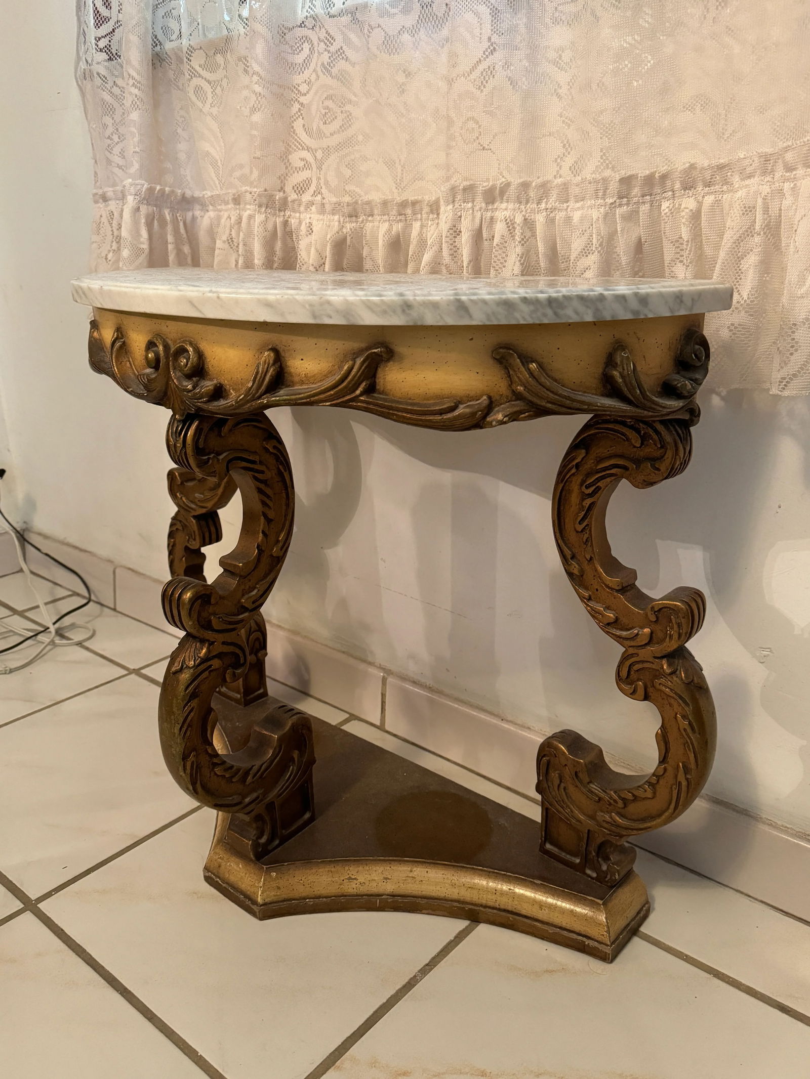 Antique Marble Top Demilune Accent Table - 3