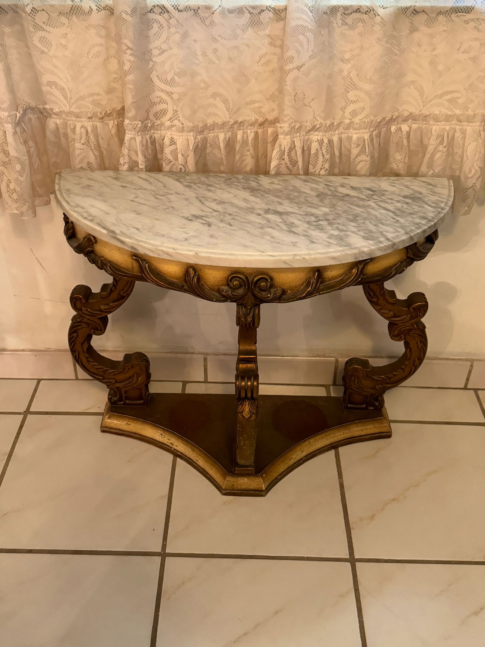 Antique Marble Top Demilune Accent Table - 4