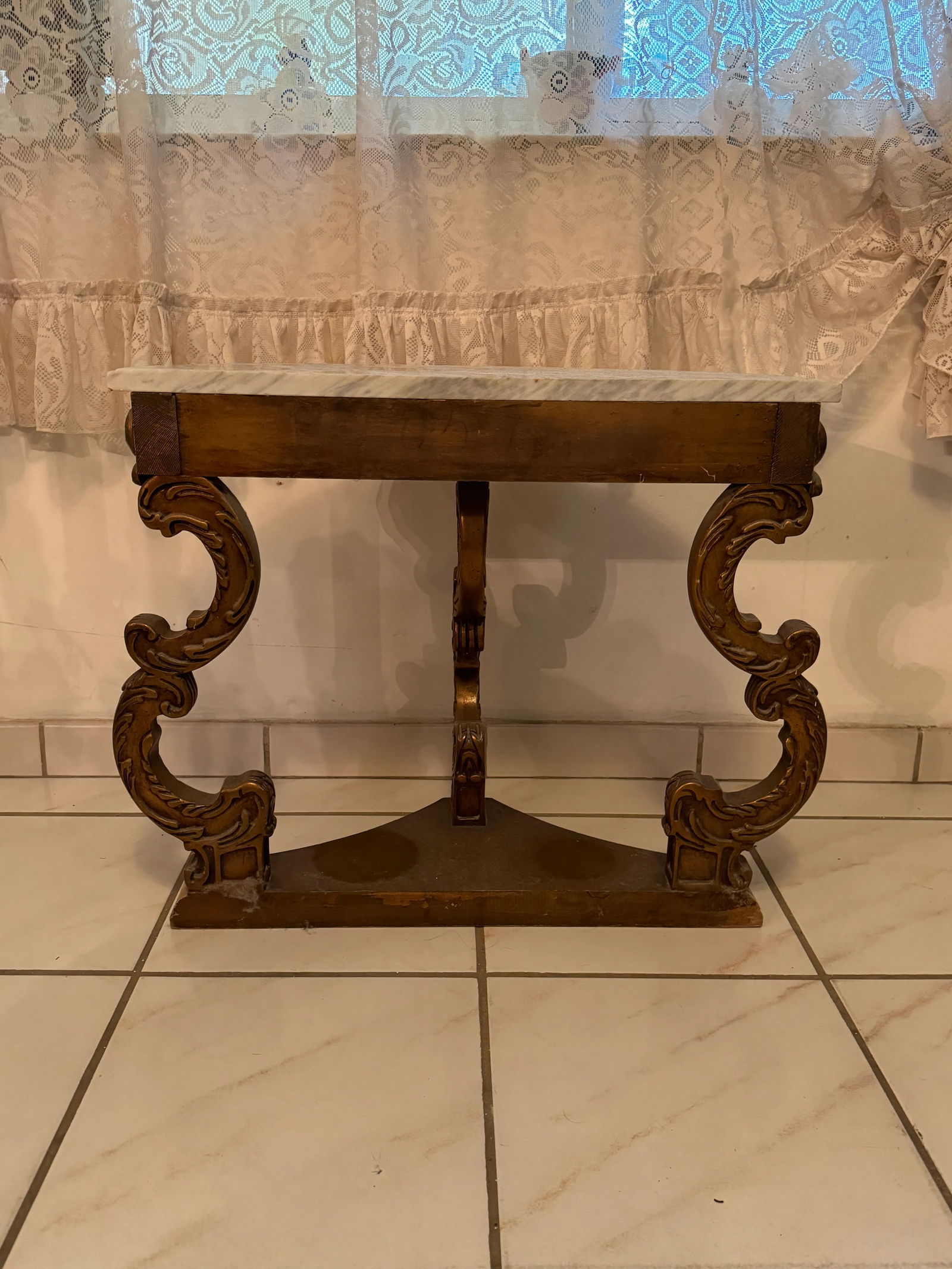 Antique Marble Top Demilune Accent Table - 5