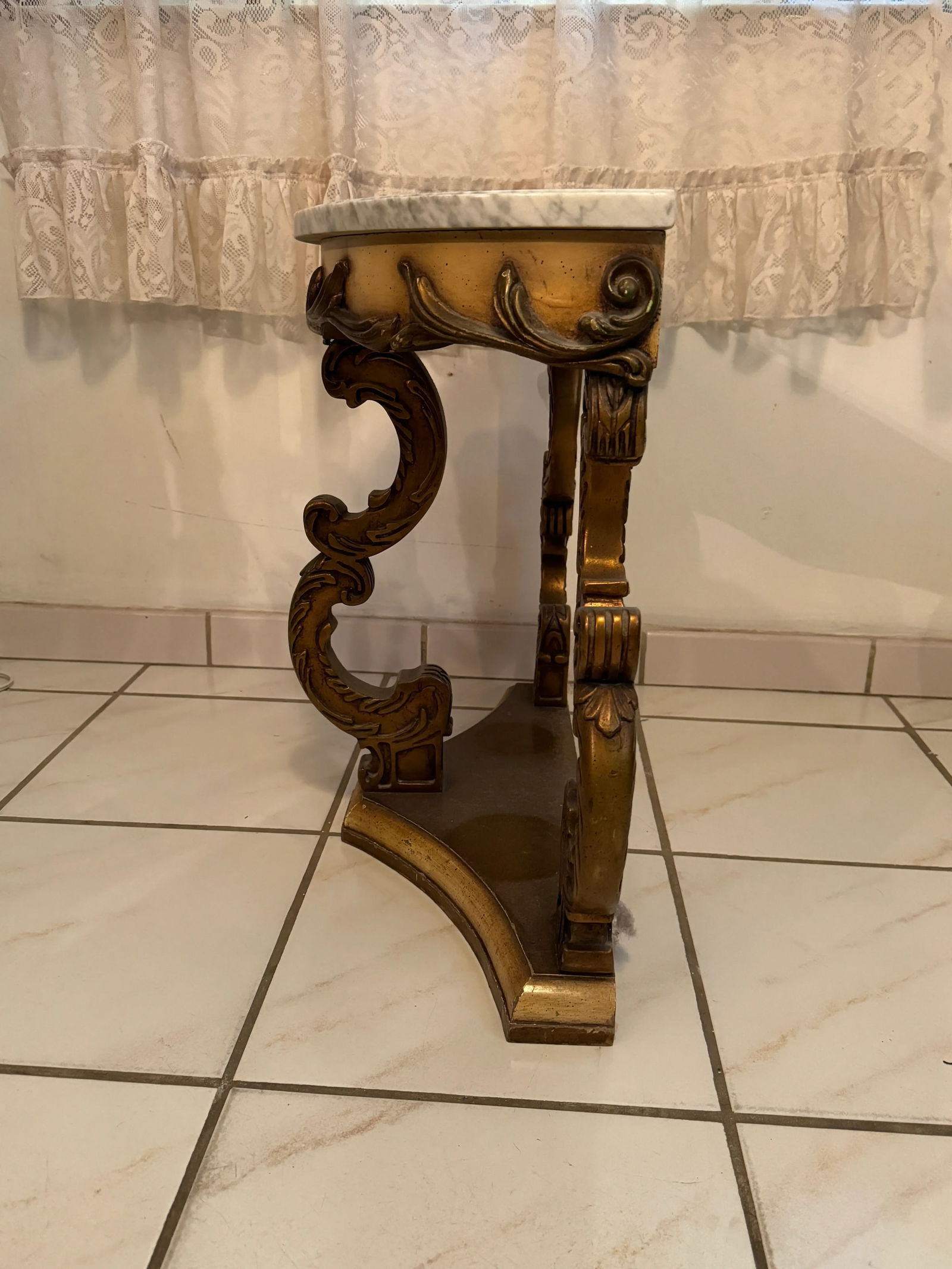 Antique Marble Top Demilune Accent Table - 6
