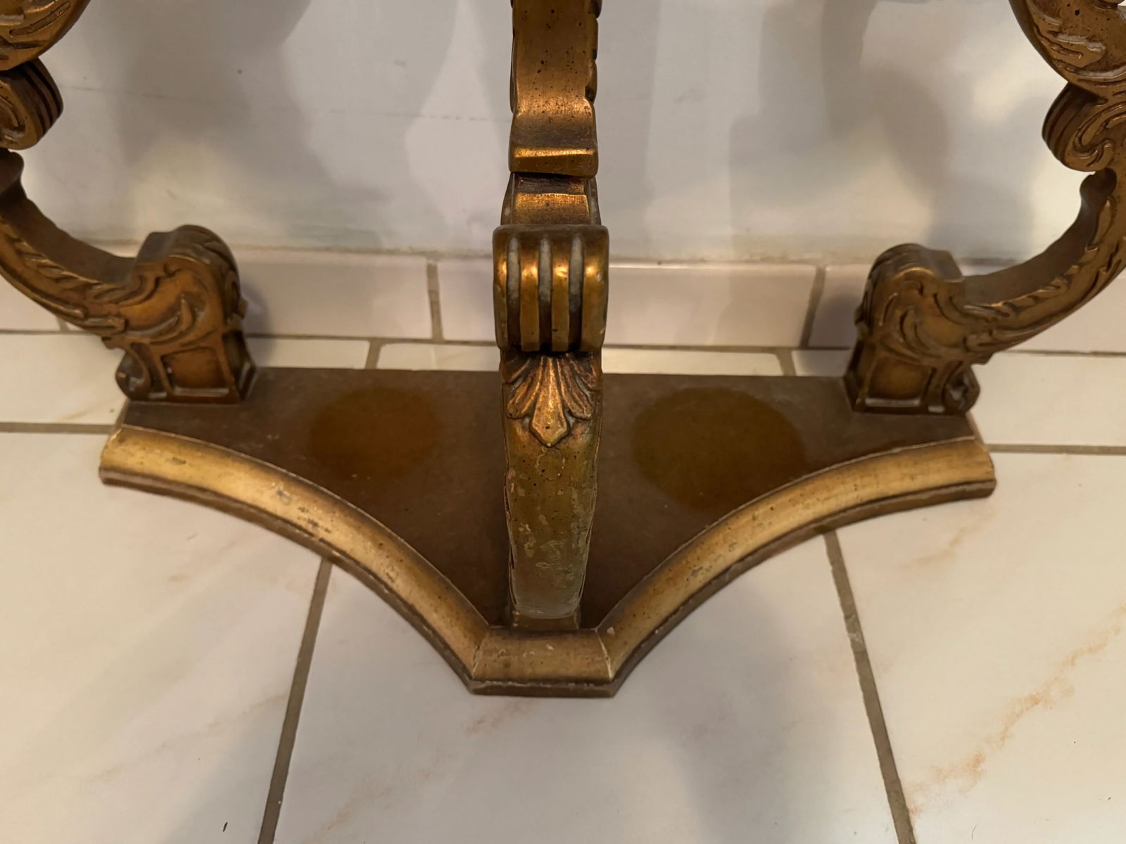 Antique Marble Top Demilune Accent Table - 7