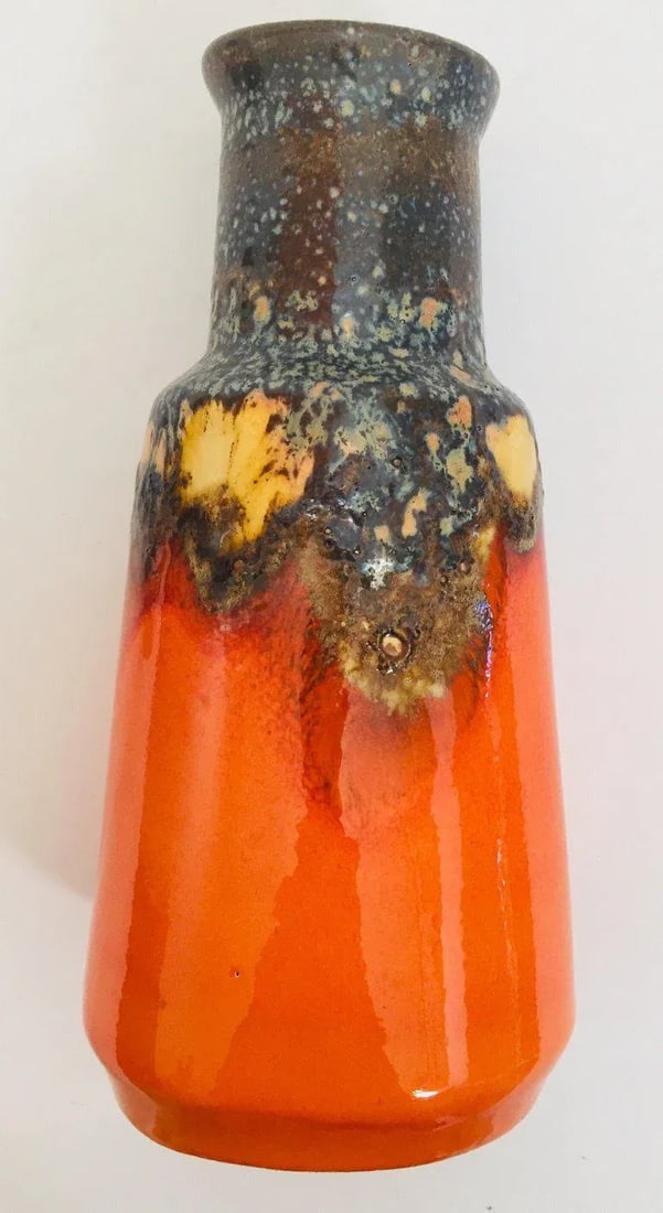 1960s Bauhaus West German Fat Lava Orange Vase - 13