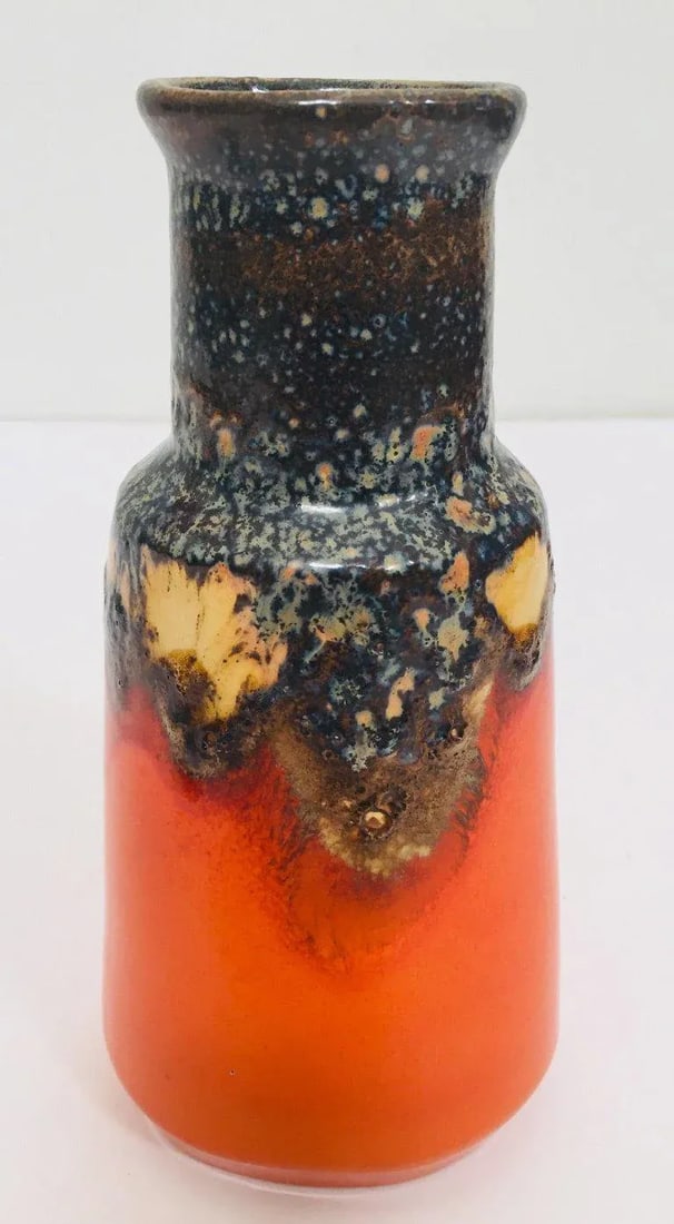 1960s Bauhaus West German Fat Lava Orange Vase - 3