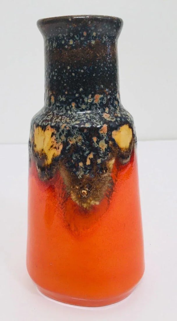 1960s Bauhaus West German Fat Lava Orange Vase - 5