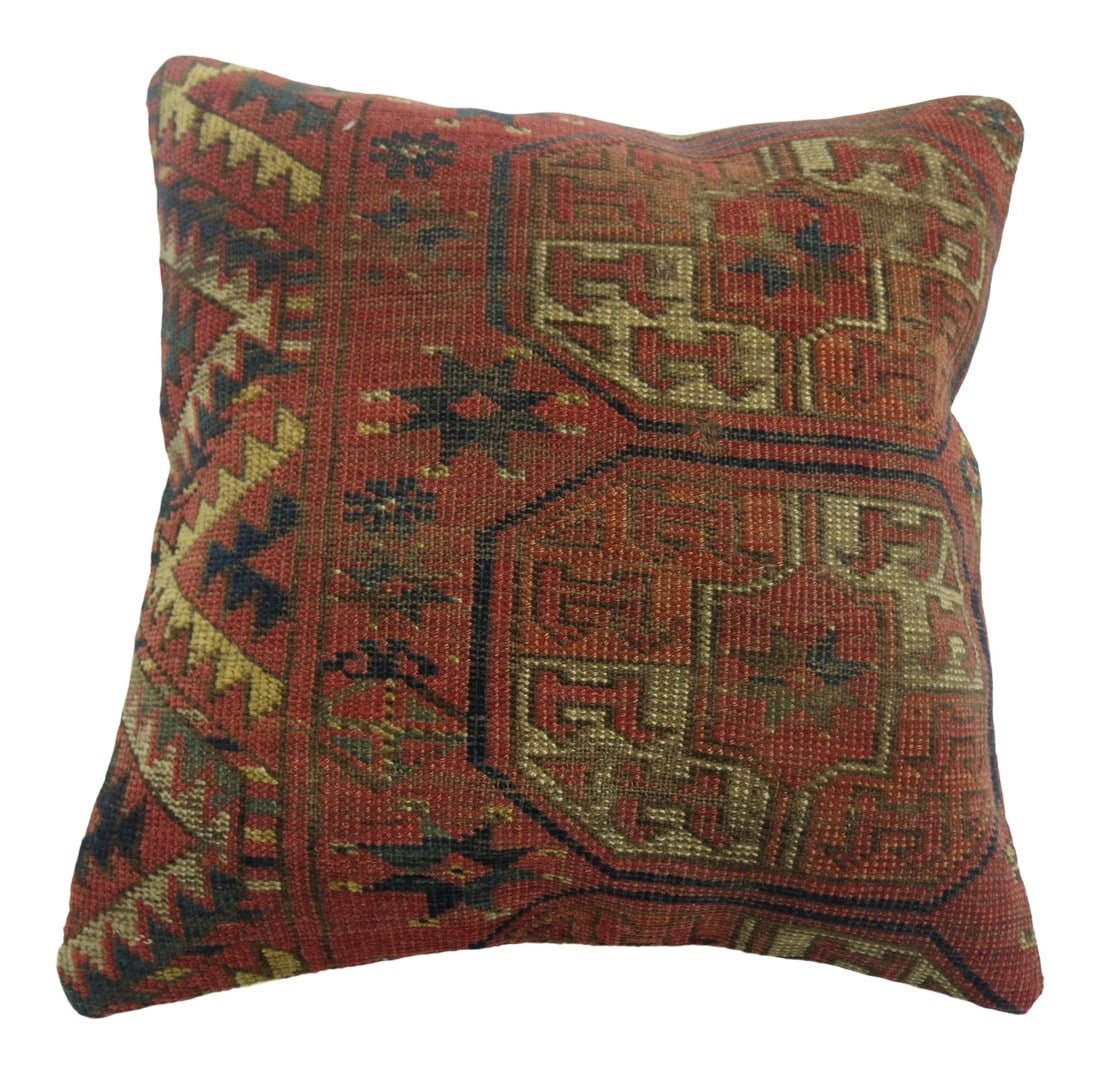 Mid 19th Century Turkeman Rug Pillow: Pillow made from a 19th century tribal Turkeman rug. Zipper closure and foam insert provided. Condition: Alterations: Unknown Imperfections: Some Imperfections Condition Notes: Because of the