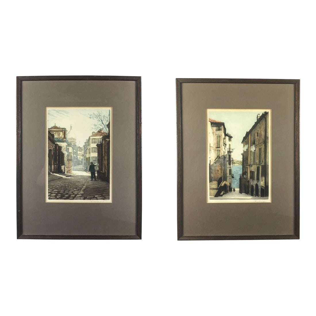 Mid Century Framed European Etched Prints or Pencil Drawings Under Glass. (1 of 8)