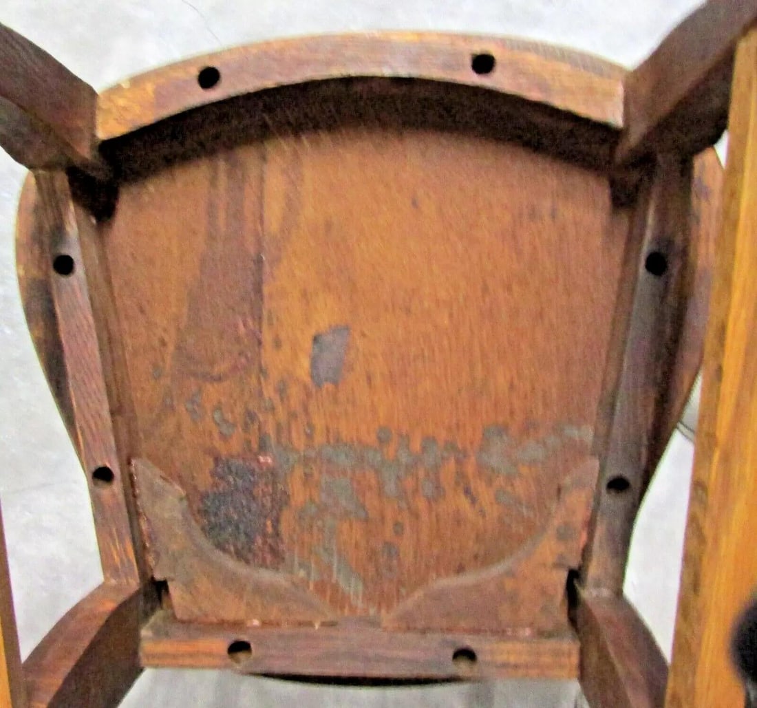 1920s Antique Oak Three Slat Ladder Back Tear Drop Seat Side Chair - 11