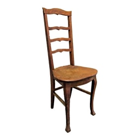 1920s Antique Oak Three Slat Ladder Back Tear Drop Seat Side Chair