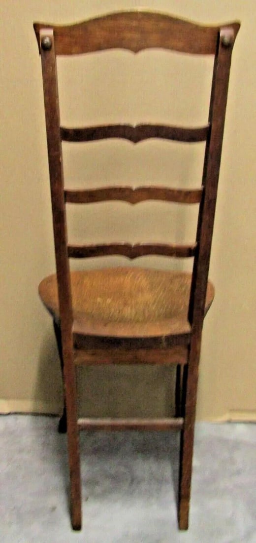 1920s Antique Oak Three Slat Ladder Back Tear Drop Seat Side Chair - 6