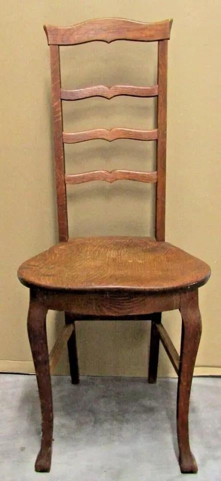 1920s Antique Oak Three Slat Ladder Back Tear Drop Seat Side Chair - 7