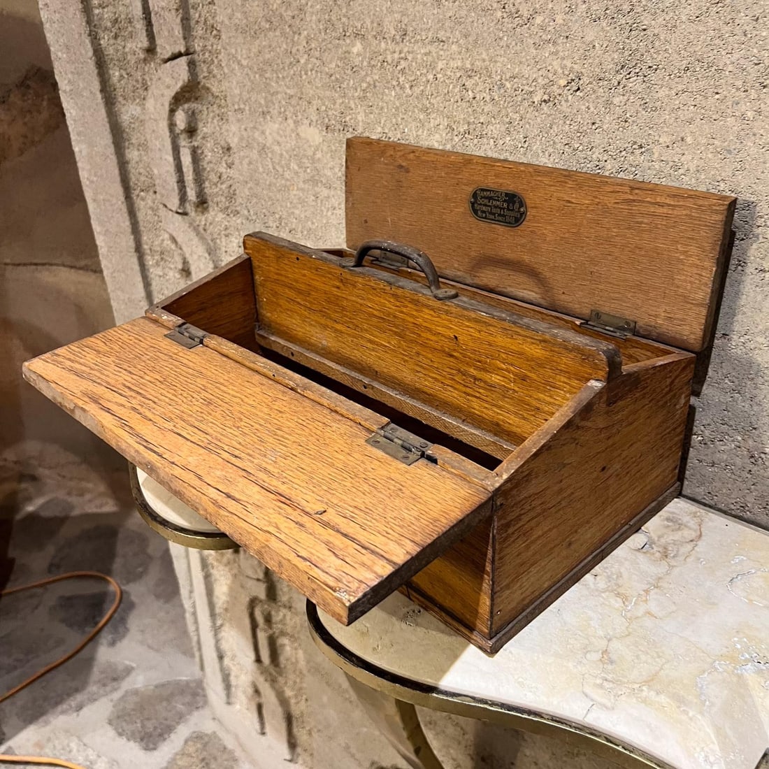 Antique Hammacher Schlemmer & Co Ny Toolbox Solid Oak - 4