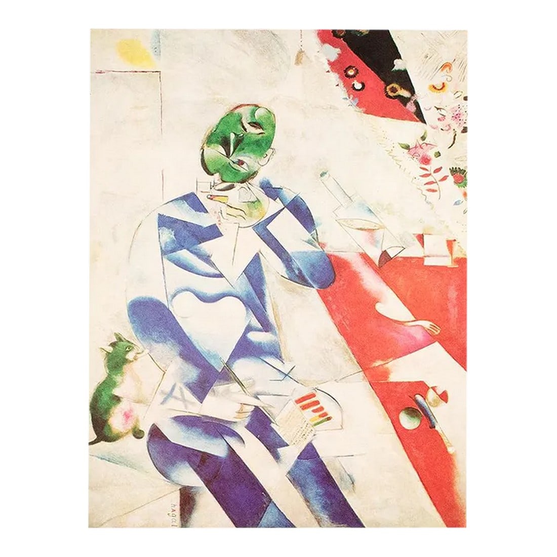 1972 After Marc Chagall "The Poet Half-Past Three", Full-Color Parisian Print: Excellent full-color print after the painting "The Poet Half-Past Three" by Marc Chagall. Published by New French Editions in France in October 1972. Edition N 6179. Printed on one side. Hand