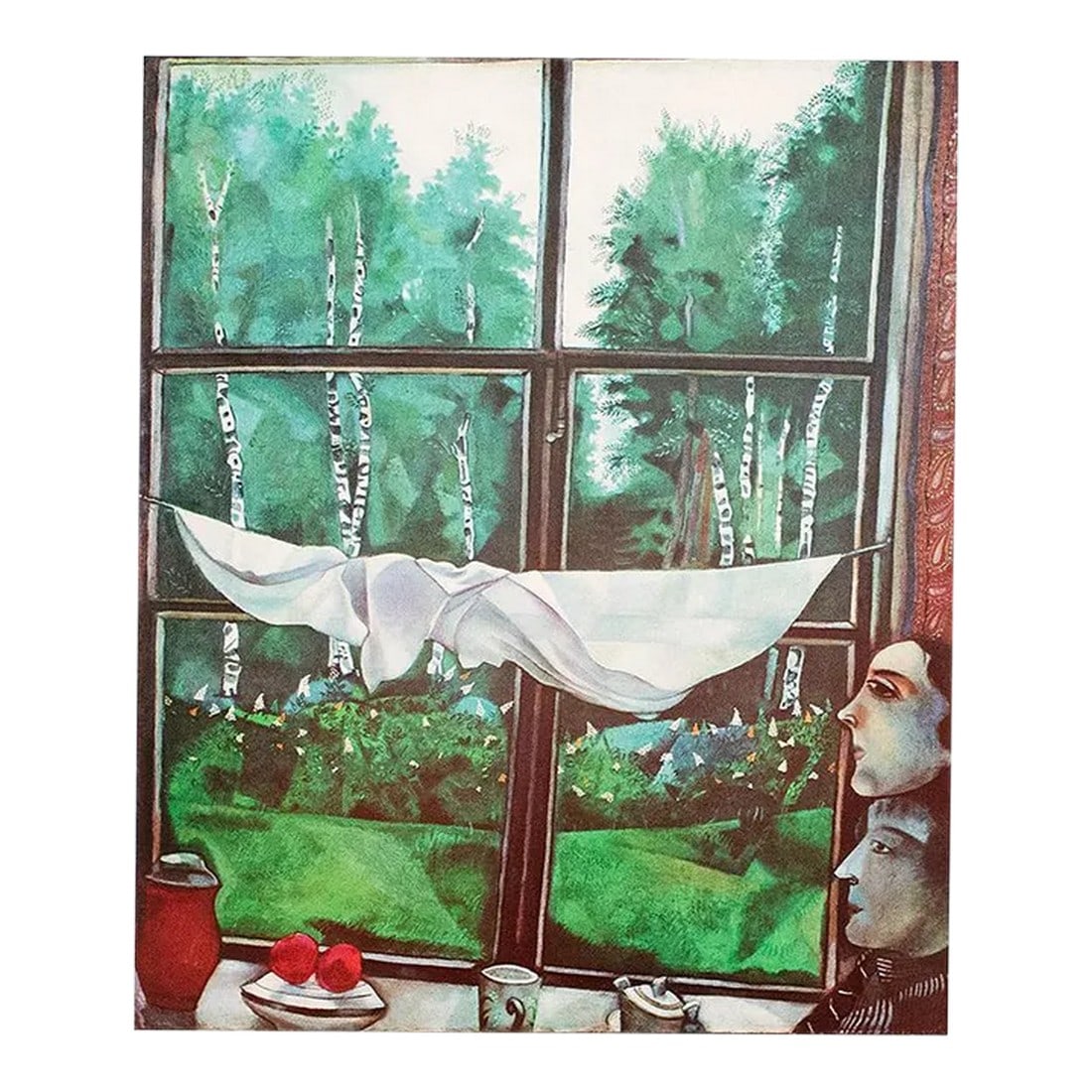 1972 After Marc Chagall "Window in the Country", Full-Color Parisian Print: Excellent full-color print after the painting "Window in the Country" by Marc Chagall. Published by New French Editions in France in October 1972. Edition N 6179. Printed on one side. Hand tipped-in