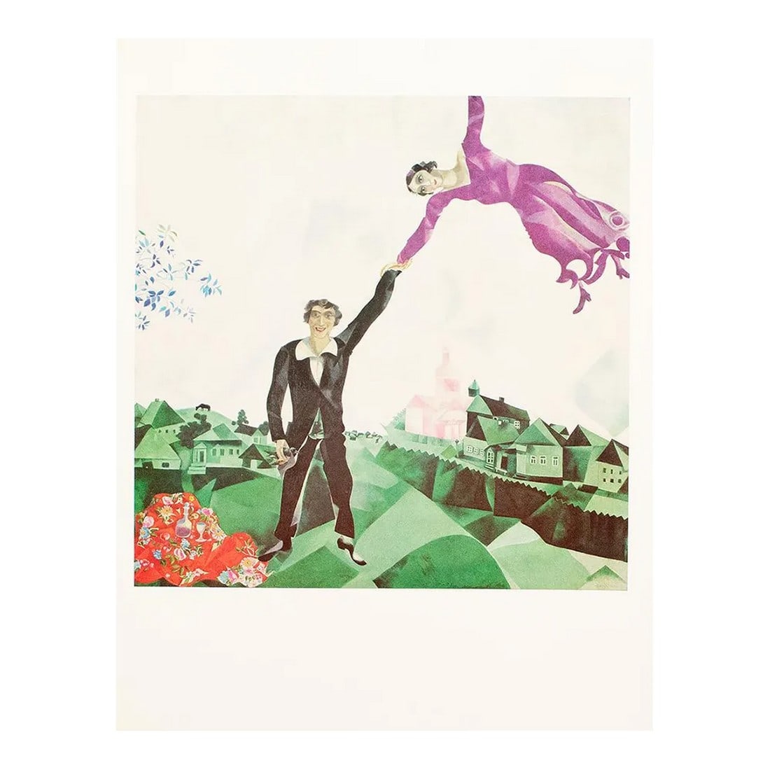 1972 After Marc Chagall "The Promenade", Full-Color Parisian Print: Excellent full-color print after the painting "The Promenade" by Marc Chagall. Published by New French Editions in France in October 1972. Edition N 6179. Printed on one side. Hand tipped-in on a