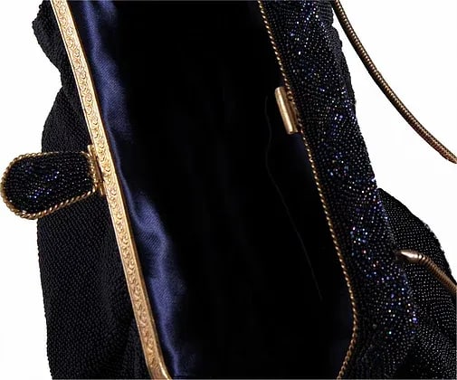 French Deep Navy Black Micro Beaded Evening Purse - 3