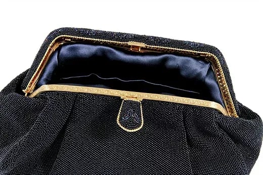 French Deep Navy Black Micro Beaded Evening Purse - 4