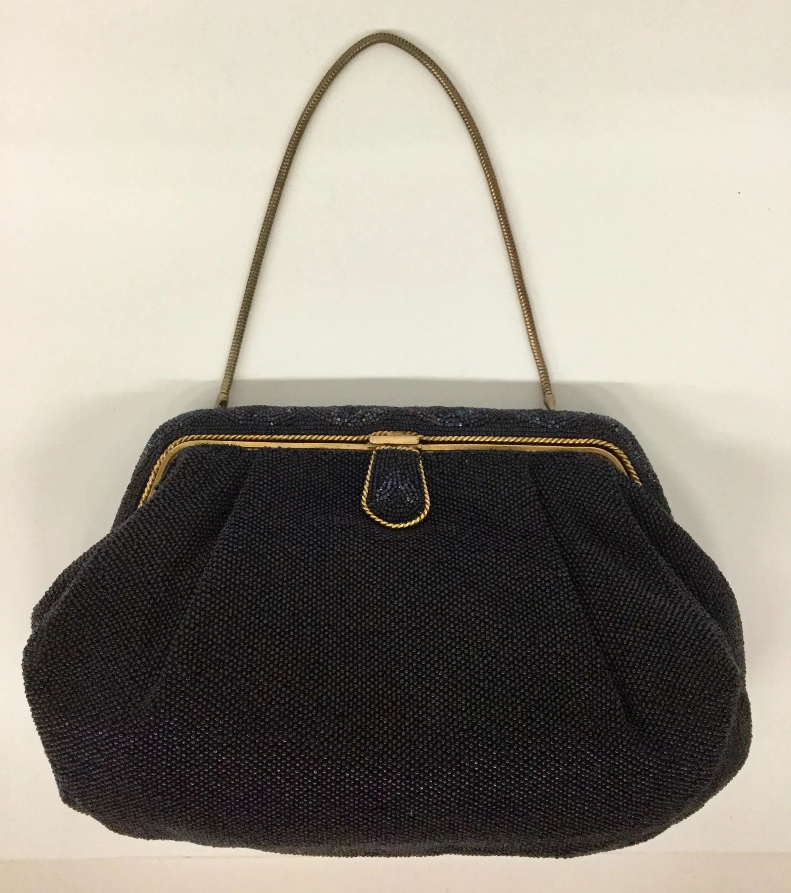 French Deep Navy Black Micro Beaded Evening Purse - 7