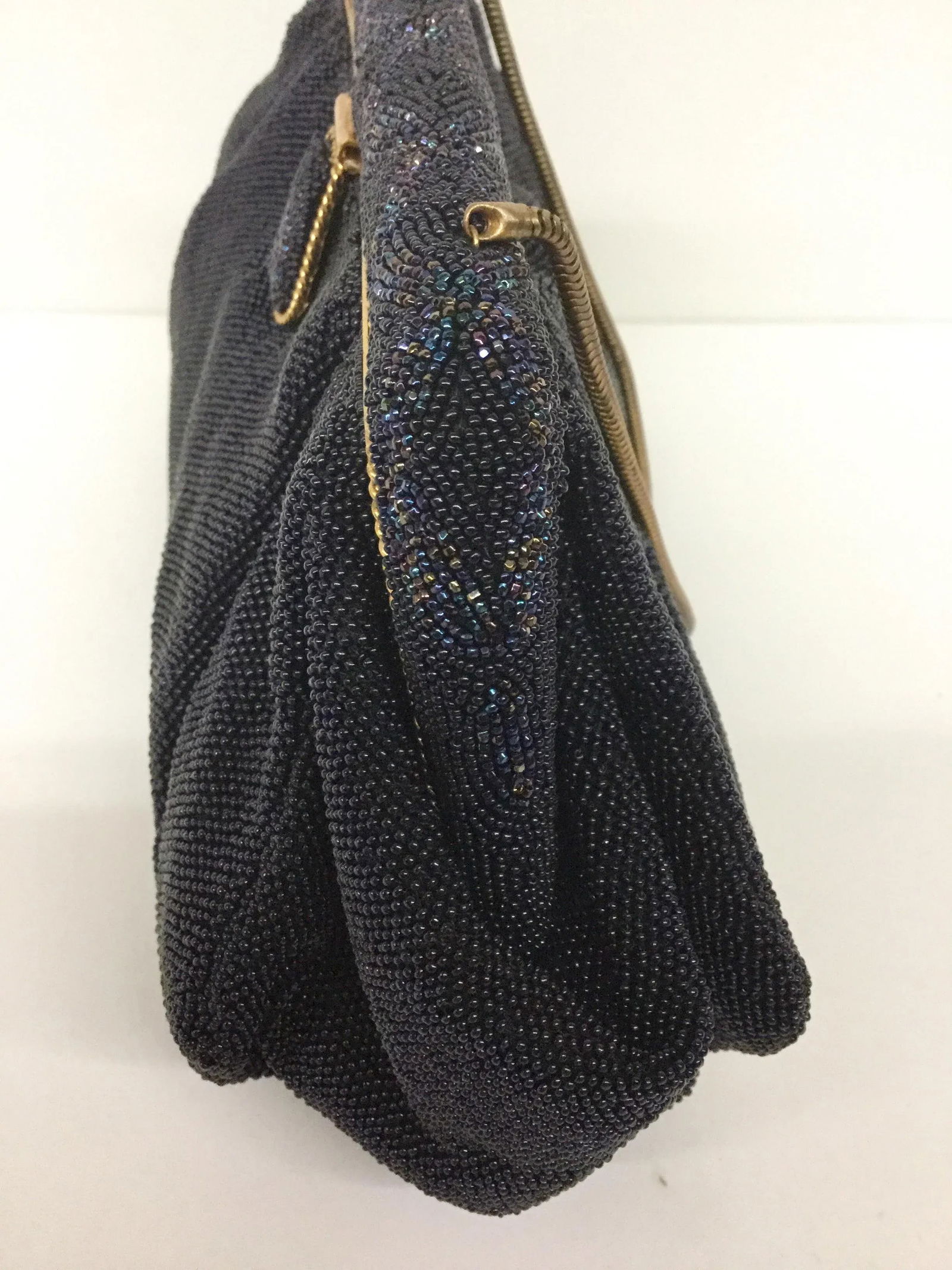 French Deep Navy Black Micro Beaded Evening Purse - 9