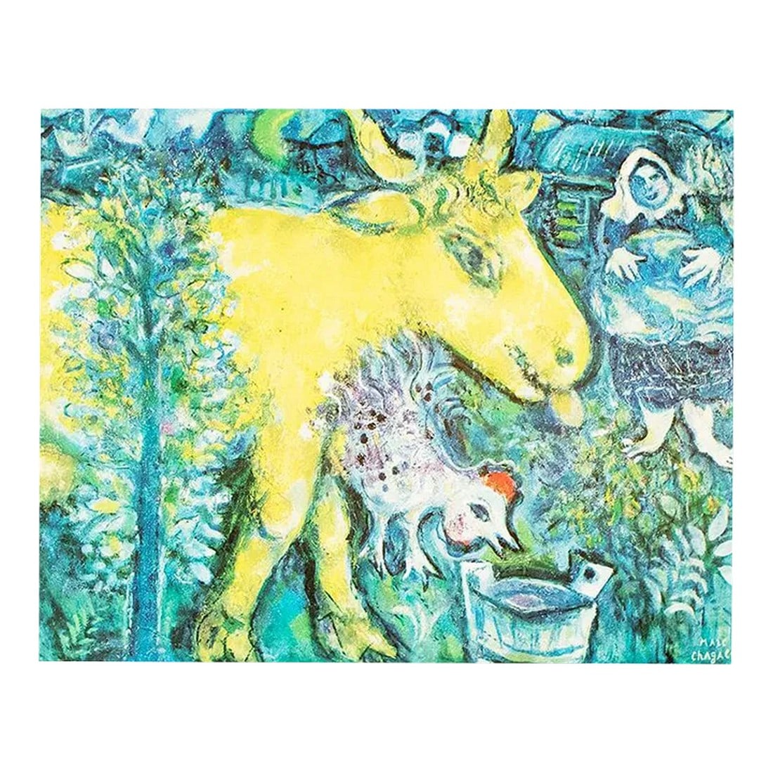 1972 After Marc Chagall "The Farm, the Village", Full-Color Parisian Print: Excellent full-color print after the painting "The Farm, The Village (La Ferme, le Village)" by Marc Chagall. Published by New French Editions in France in October 1972. Edition N 6179. Printed on