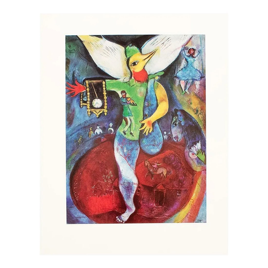 1972 After Marc Chagall "The Juggler", Full-Color Parisian Print: Stunning full-color print after the painting "The Juggler (Le Jongleur)" by Marc Chagall. Published by New French Editions in France in October 1972. Edition N 6179. Printed on one side. Hand