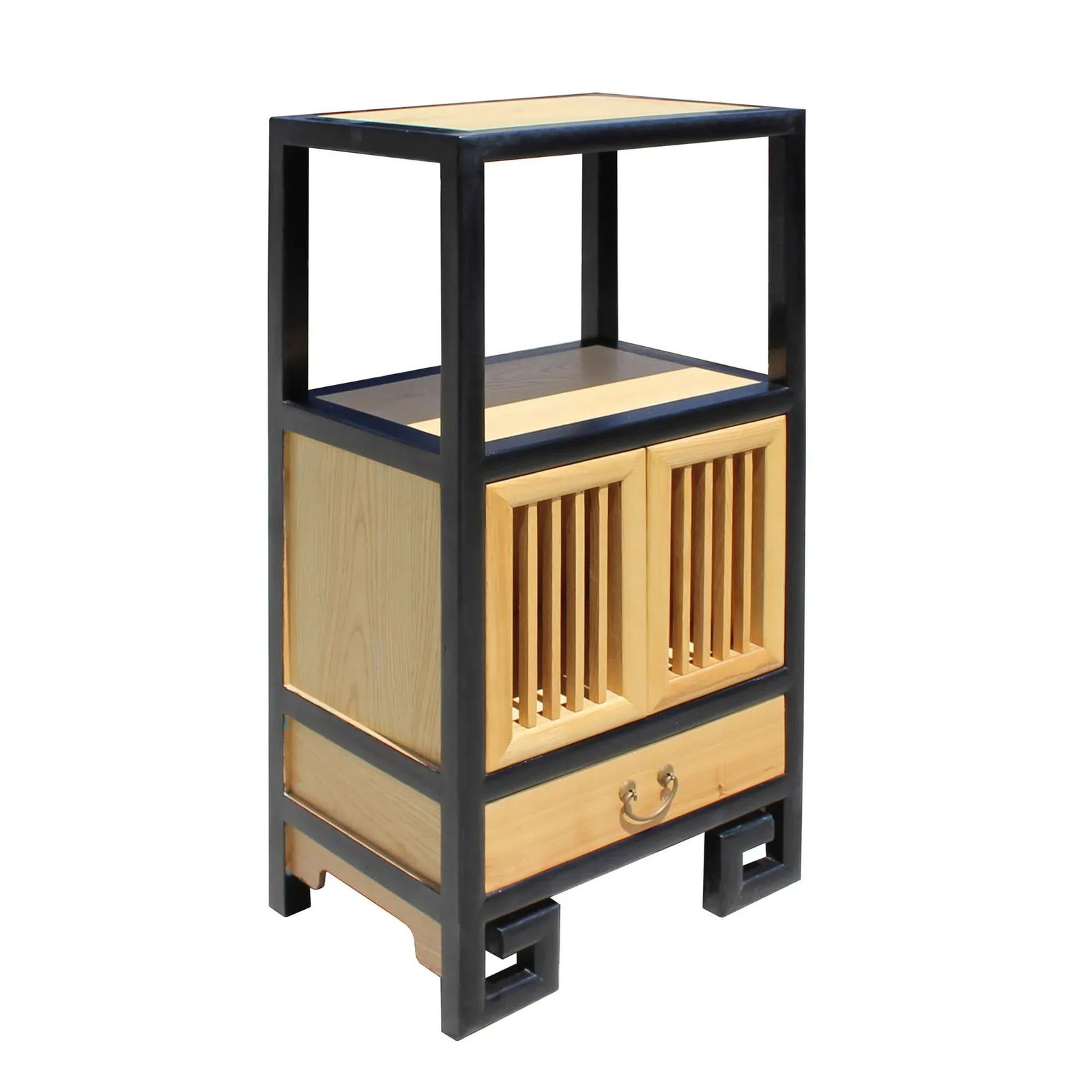 Oriental Black Rim Natural Wood Narrow Storage Display Bookcase Cabinet - 5