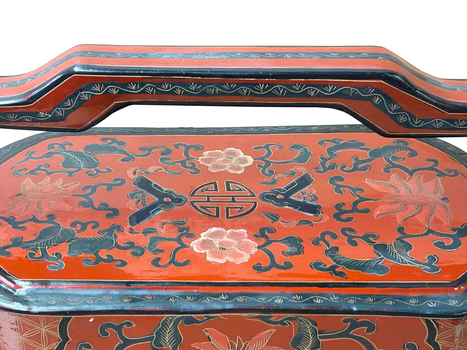 Chinese Brick Red Lacquer Color Treasure Graphic Stack Box Basket - 9