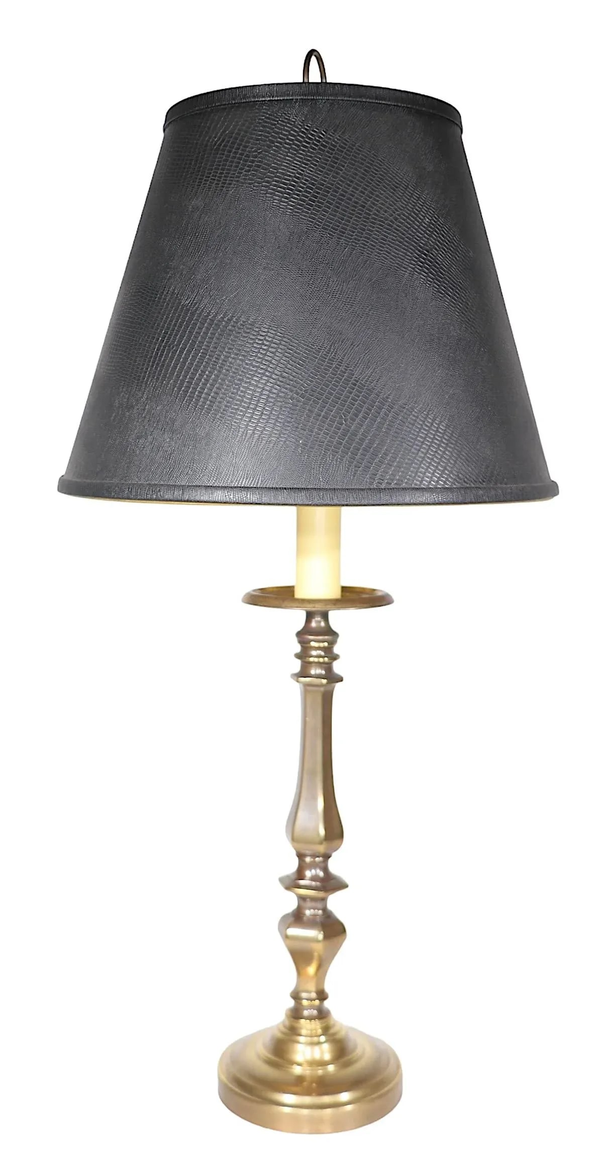 Heavy Brass Candlestick Table Lamp C 1970's - 10