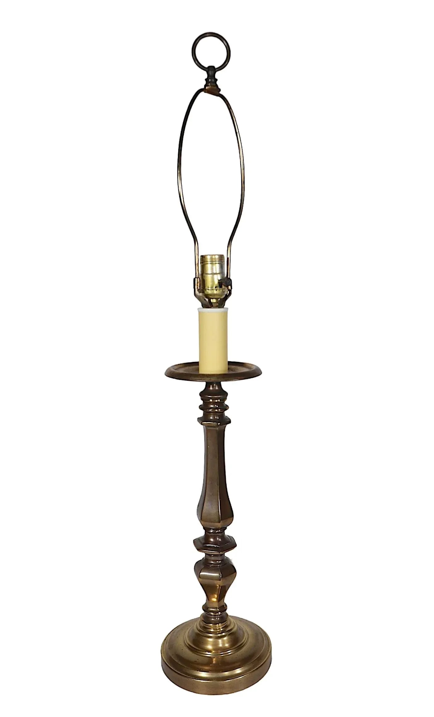 Heavy Brass Candlestick Table Lamp C 1970's - 2