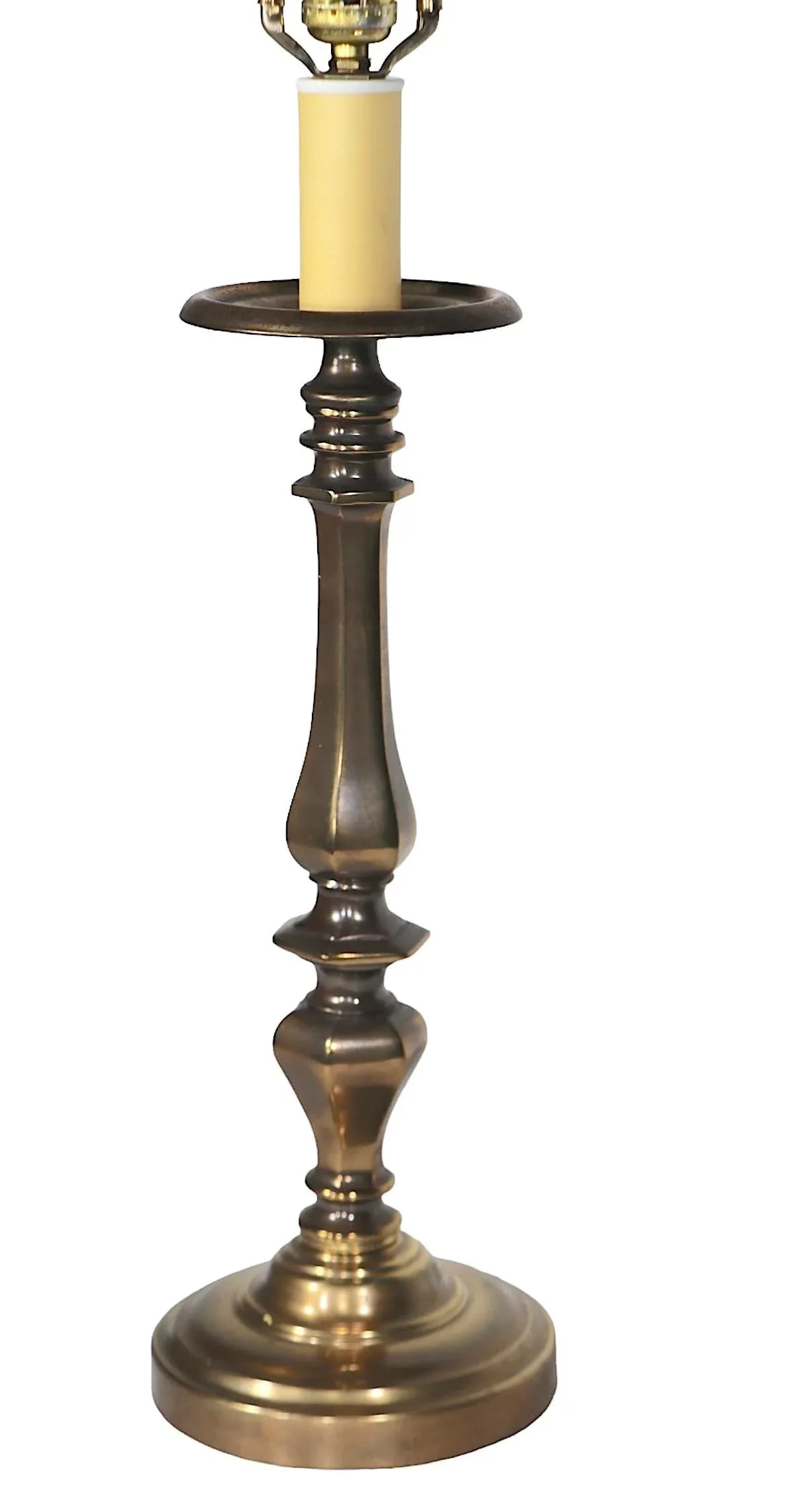 Heavy Brass Candlestick Table Lamp C 1970's - 3