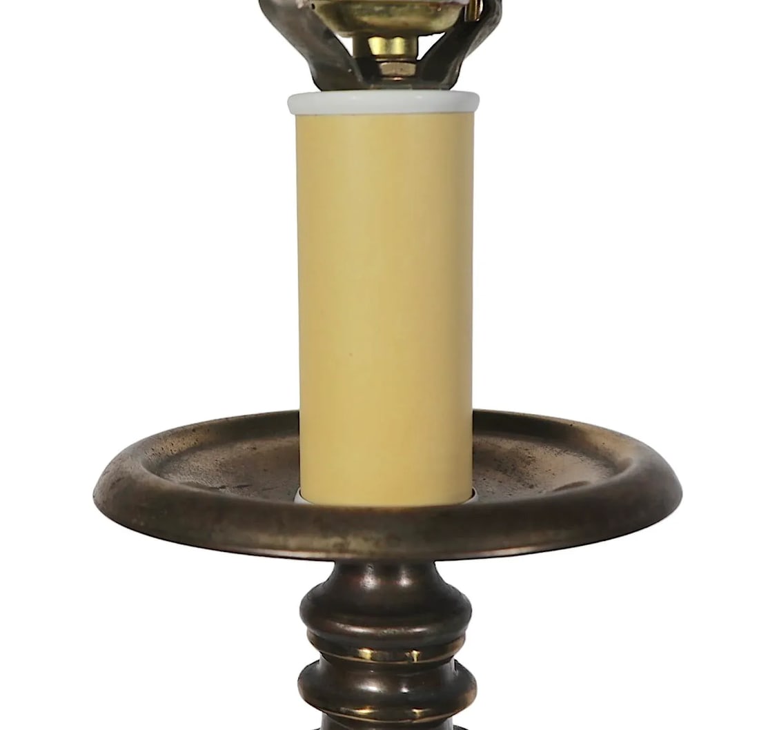 Heavy Brass Candlestick Table Lamp C 1970's - 5