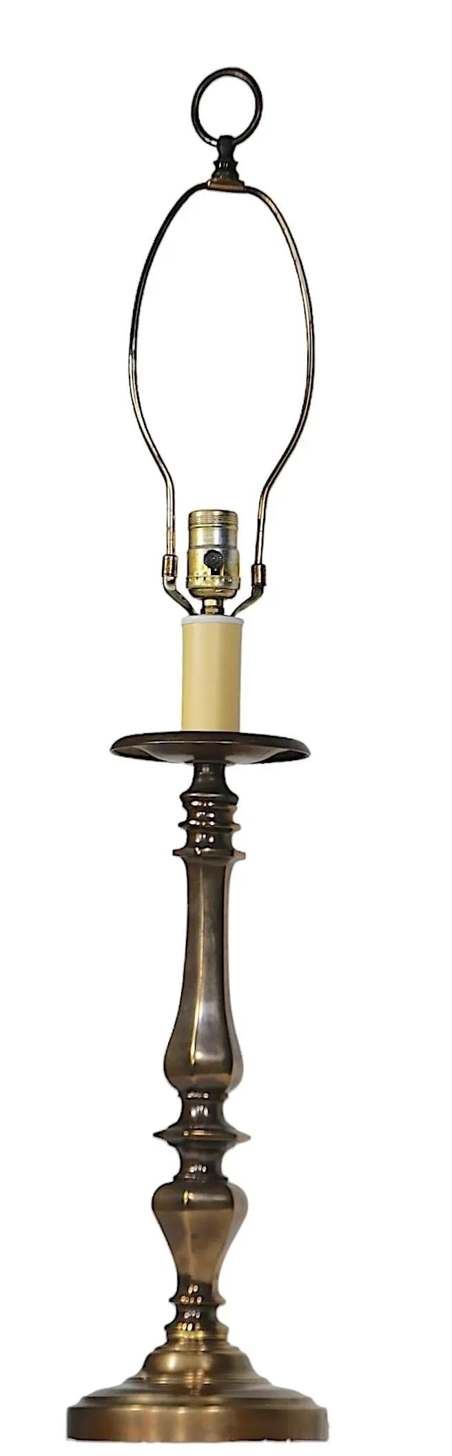 Heavy Brass Candlestick Table Lamp C 1970's - 6