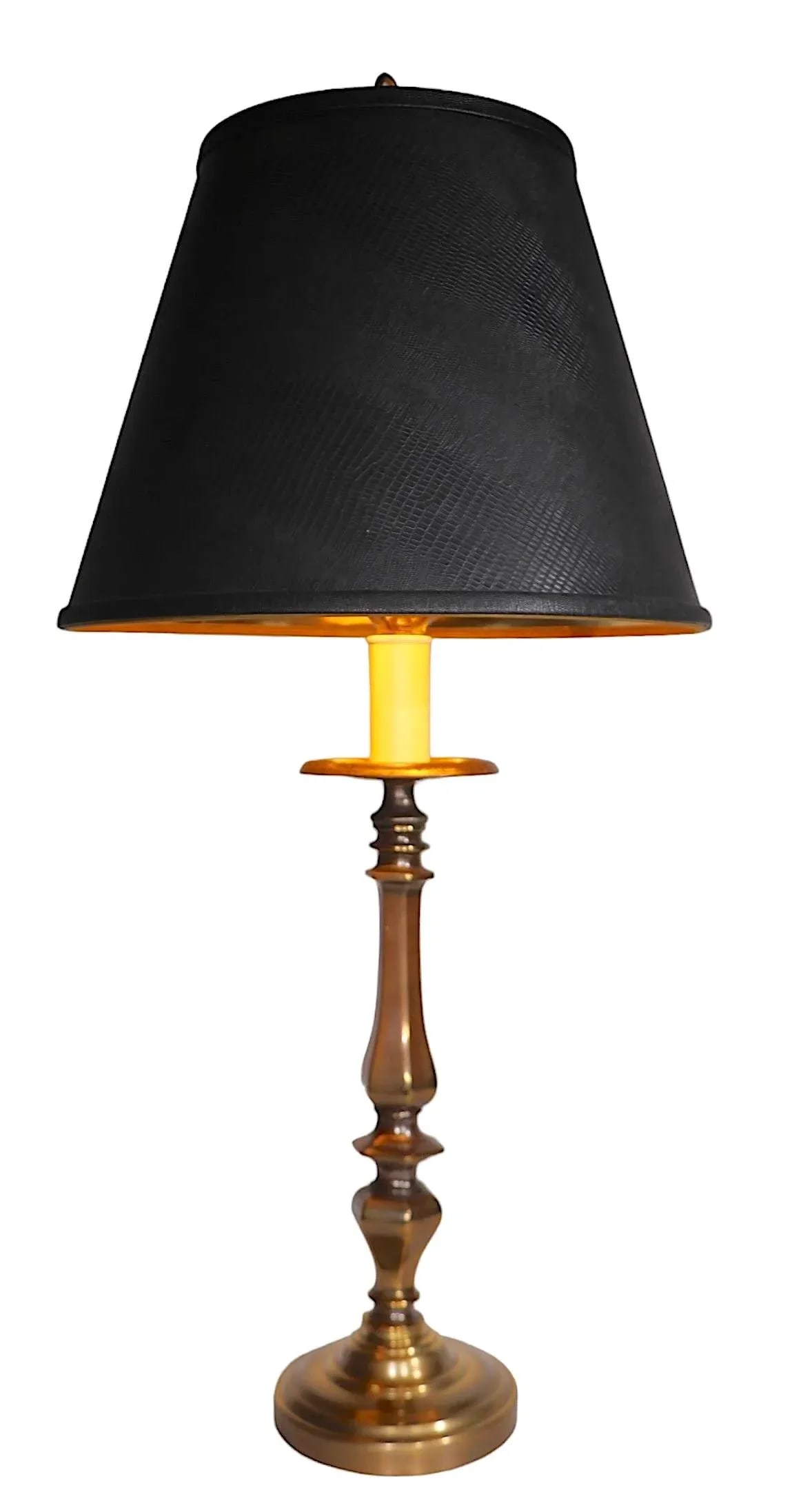 Heavy Brass Candlestick Table Lamp C 1970's - 7