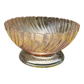 1970s Pink Glass Punch Bowl With Silver Stand