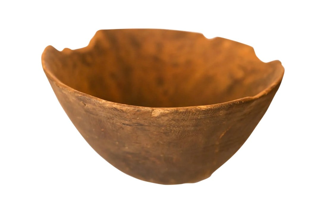 Vintage African Wooden Bowl: :: Vintage hand-carved primitive wooden bowl with tons of character and charm. Please note this is an aged and lived with item, and as such it may have cracks, repairs, chips and/or imperfections. 