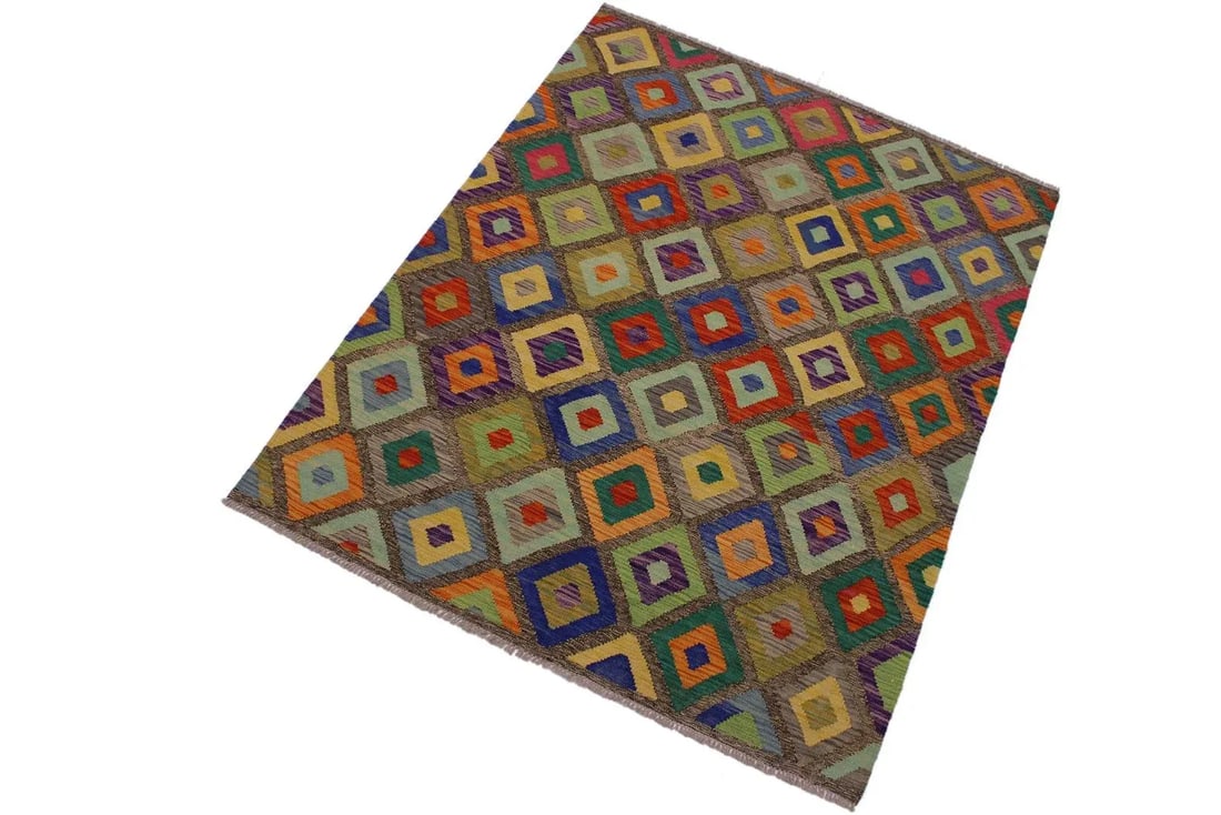 Rustic Southwestern Tribal Kilim Brown Hand-Woven Wool Rug -4'10 X 6'7 - 2