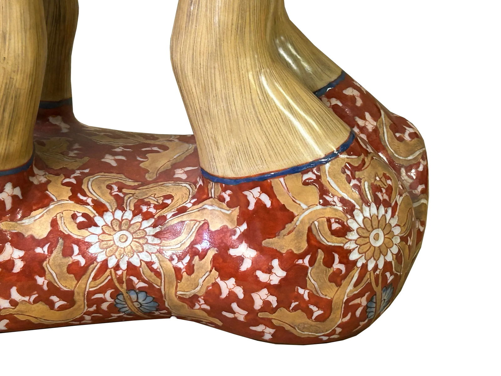 Vintage Oriental Red Base Copper Color Flower Monkey Holding Bowl Figure - 5