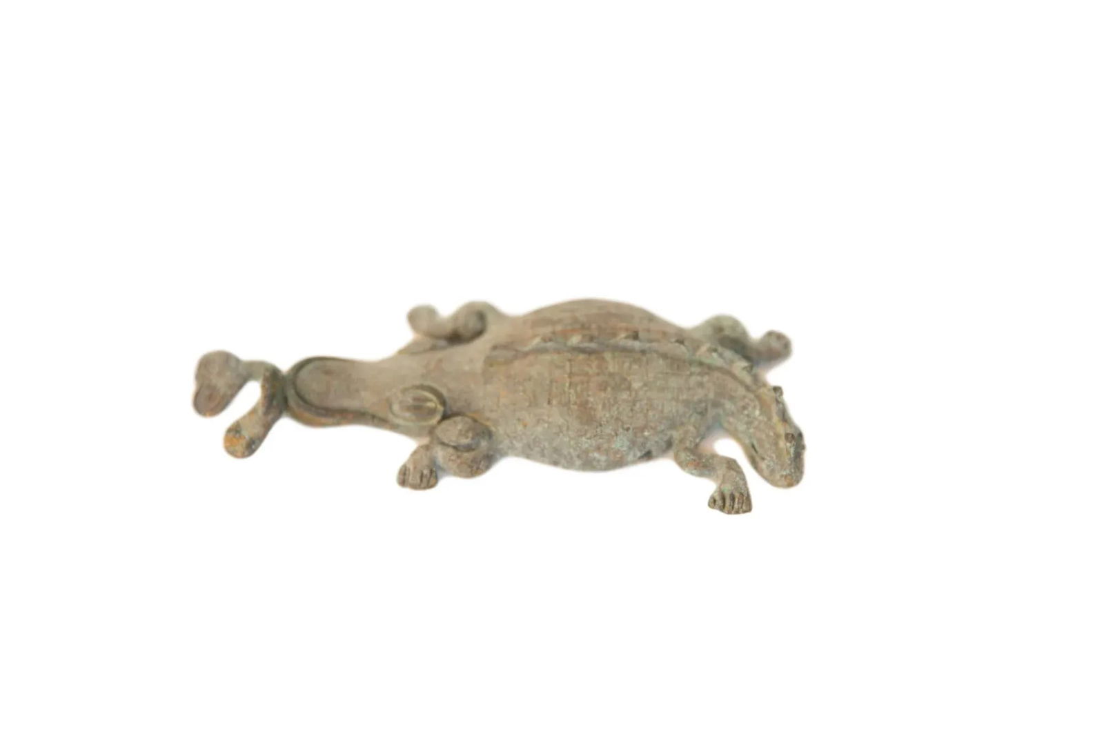 Vintage African Oxidized Copper Crocodile Eating Fish - 6