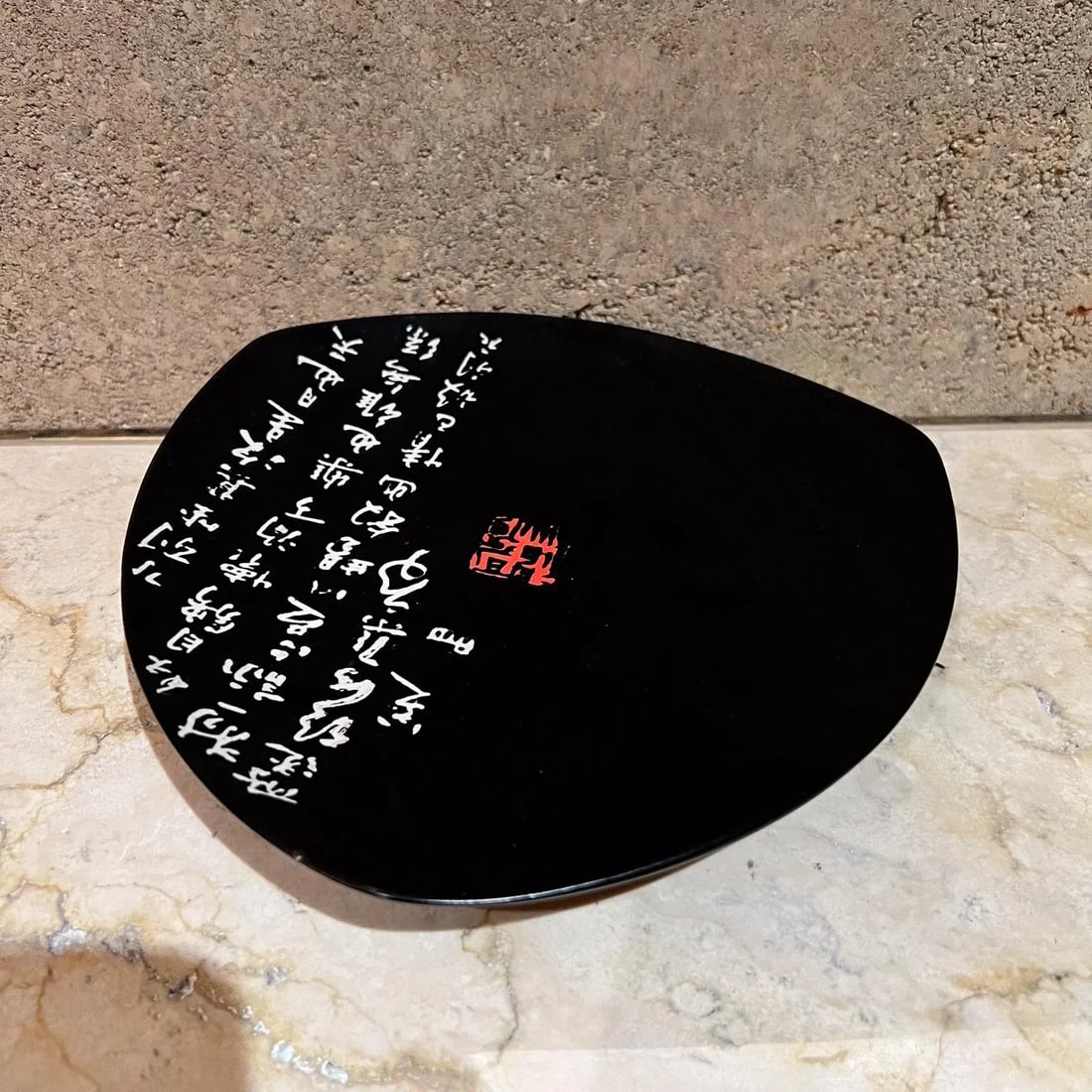 1990s Decorative Asian Ceramic Plate Triangular Black - 10