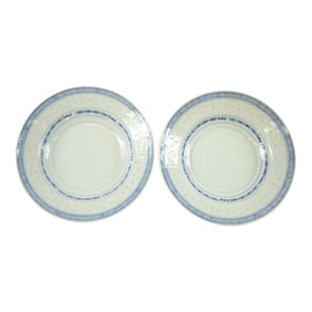 Early 20th Century Vintage Chinese Blue and White Porcelain Bowls Marking on the Bottom Set of 2 - A