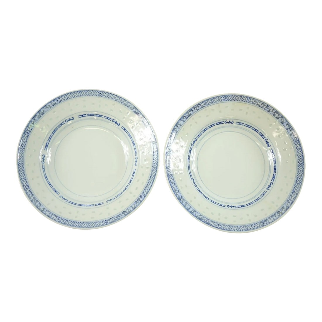 Early 20th Century Vintage Chinese Blue and White Porcelain Bowls Marking on the Bottom Set of 2 - A: Vintage Chinese Blue and White Porcelain Bowls, Marking on the Bottom - Set of 2. Good Condition - see pictures for more details. Dimensions: 8" x 8" x 2" Condition: Alterations: Original Condition