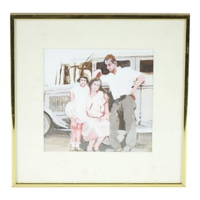 Late 20th Century Family Snapshot Original Acrylic Painting Signed