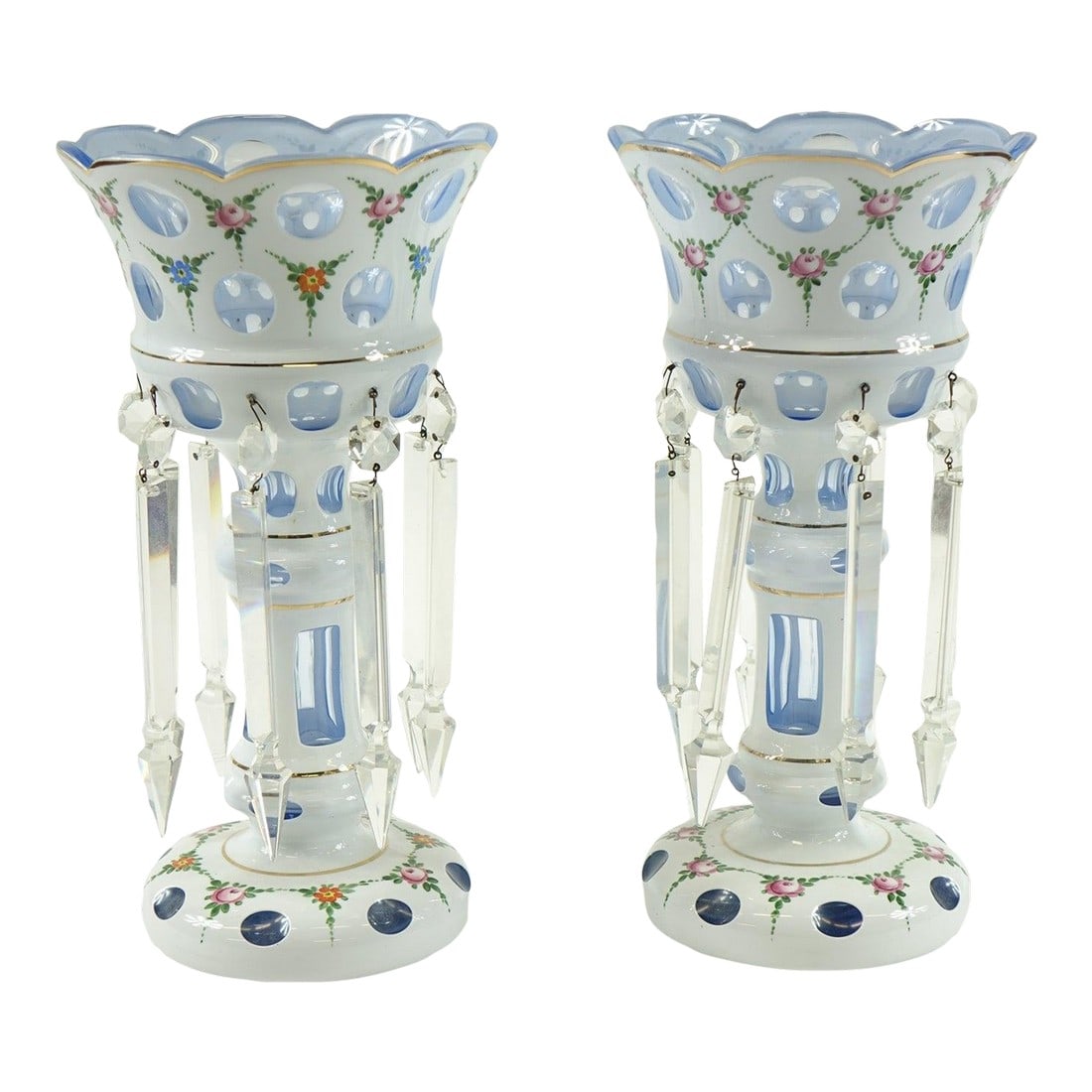 Early 20th Century Czech Decorative Hand Painted Glass Vases - A Pair (1 of 3)