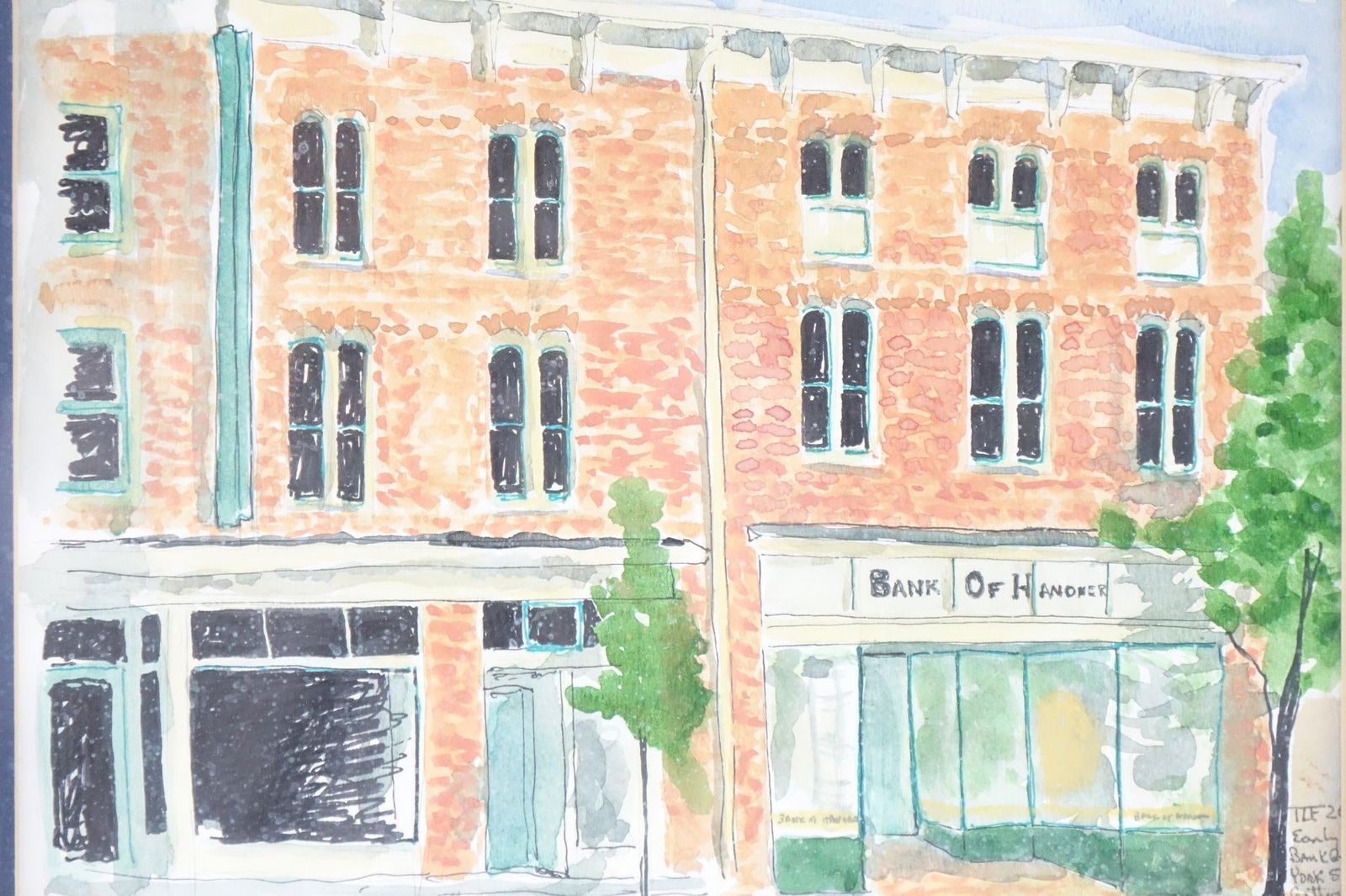 *"The Bank of Hanover" - Original Watercolor on Paper Signed - 5