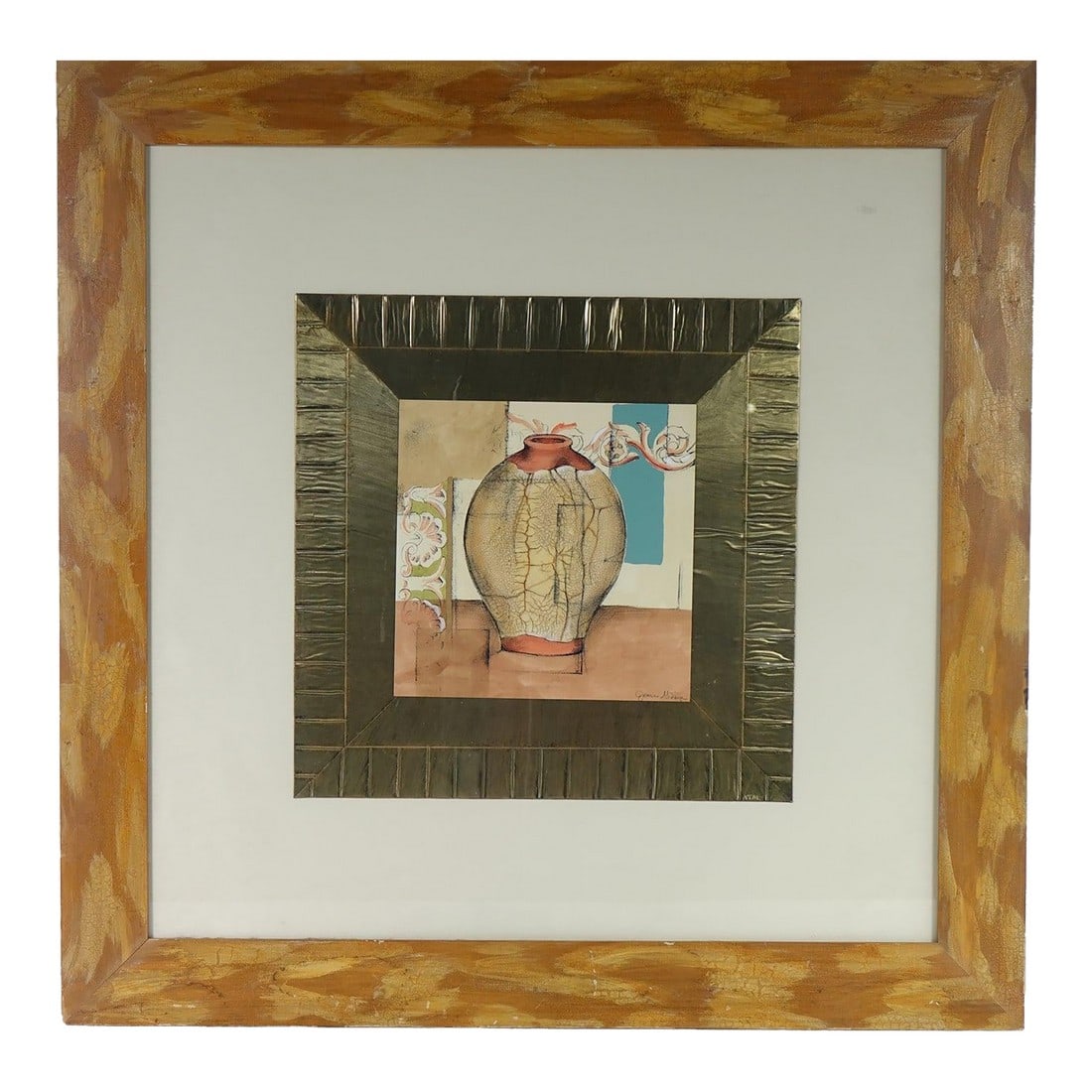 Late 20th Century Still Life Large Print of an Original Mixed Media Piece Signed: Still Life, Large Print of an Original Mixed Media Piece, Signed – 39" x 39" Make a bold statement with this large, visually intriguing print of an original mixed media artwork. The central comp