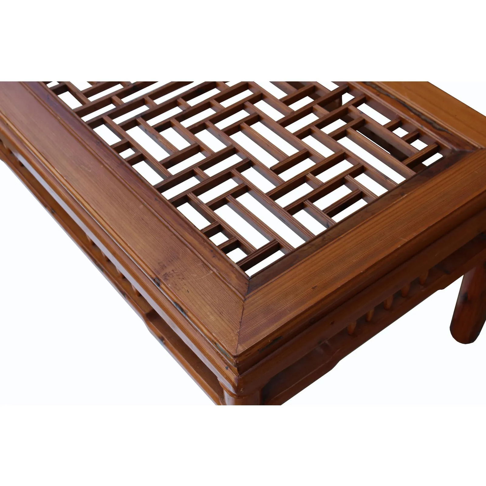 Rectangular Glass Top Coffee Table With Chinese Old Windows Panel Design - 7