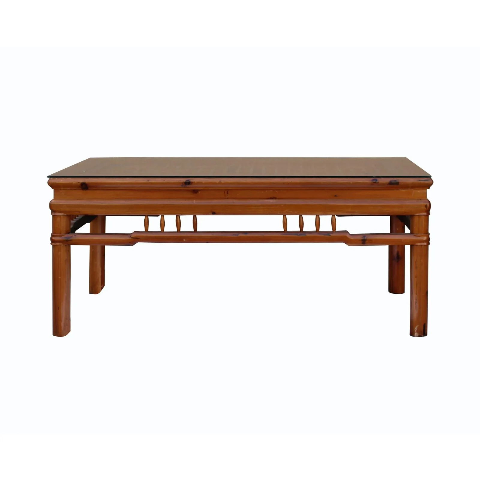 Rectangular Glass Top Coffee Table With Chinese Old Windows Panel Design - 9