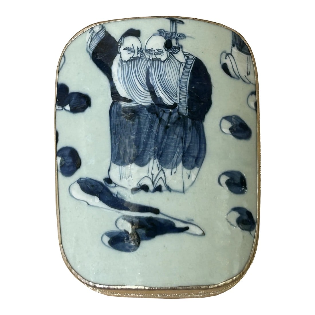 Chinese Old White Base Blue OldMan Graphic Porcelain Art Pewter Box (1 of 6)