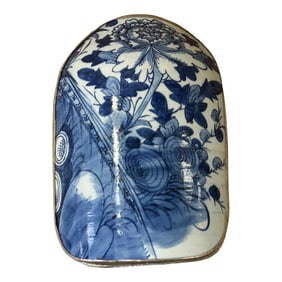 Chinese Old White Base Blue Large Flower Porcelain Art Pewter Box
