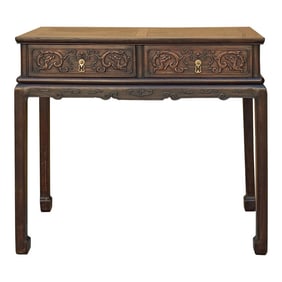 Chinese Brown Relief Dragon Drawers Altar Foyer Side Console Table